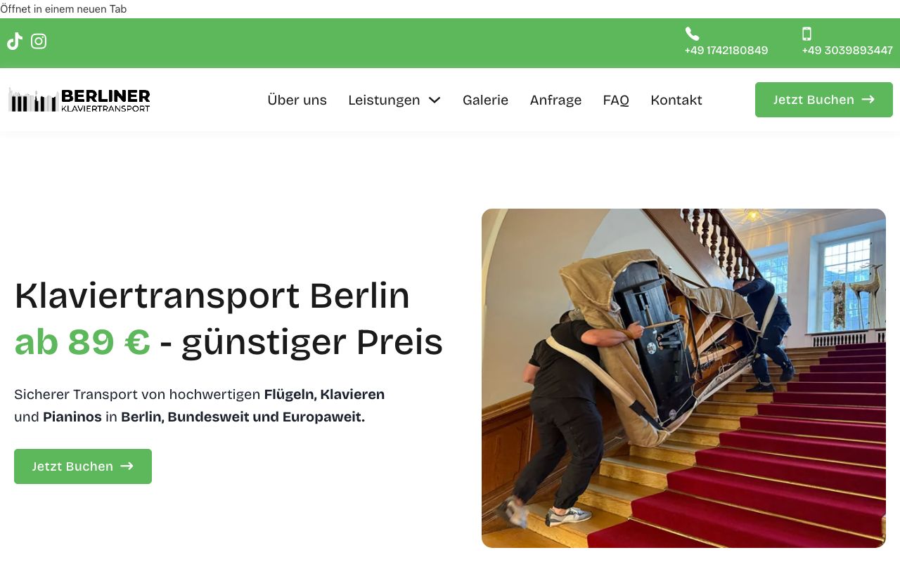 Сайт Berliner Klaviertransport — Перевозка пианино и роялей