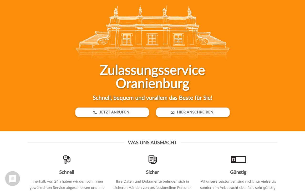 Сайт Zulassungsservice Oranienburg — Регистрация автомобилей
